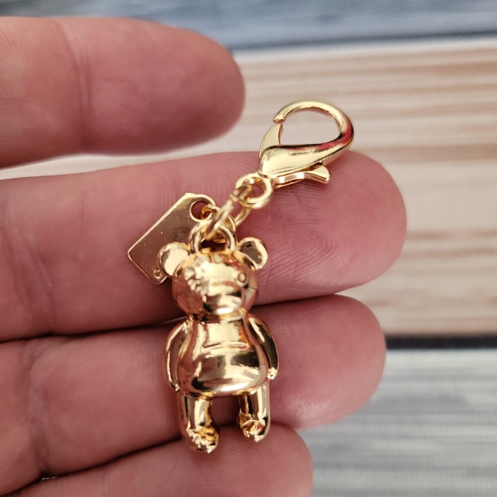 🧸Luxury Gold Mini Teddy Bear Bag Charm Keychain Handbag Accessory - Picture 7 of 10